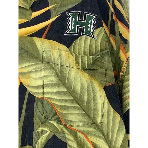 Tommy Bahama UH University Hawaii XXL Aloha Black Silk Button Shirt Green EUC - Picture 3 of 7